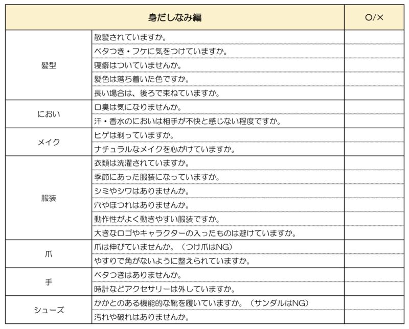 身だしなみチェックリスト